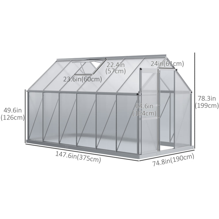 6' x 12' x 6.5' Clear Polycarbonate Greenhouse with Roof Vent