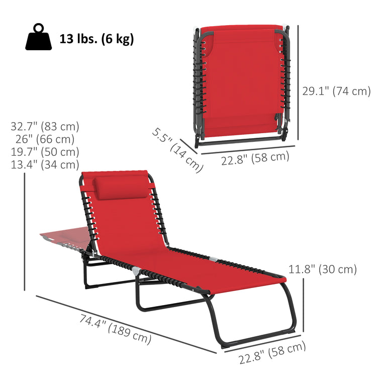 Wine Red 4-Level Adjustable Chaise Lounge with Headrest