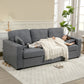 Modern Upholstered Couch, 3 Seater Sofa with Thick Spring Cushions and Deep Seat for Living Room, Dark Grey