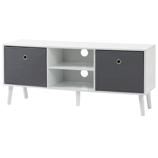 TV Stand Cabinet with Foldable Drawers - White