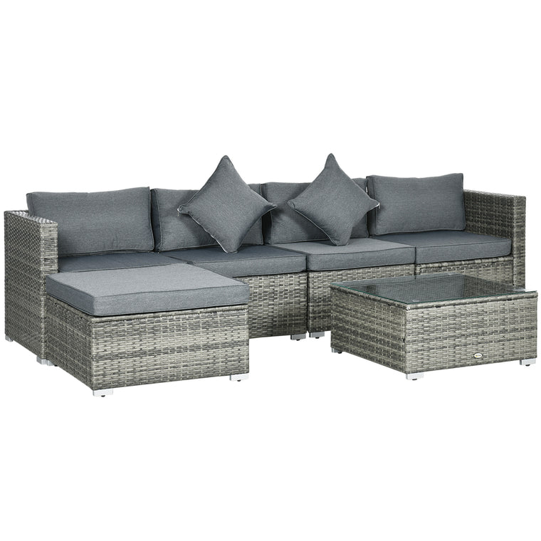 6-Piece PE Rattan Sectional Sofa Set with Glass Top Table