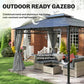 10' x 12' Outdoor Hardtop Gazebo Canopy w/ Double PC Roof, Steel Frame, Nettings, Curtains for Garden Lawn Deck, Grey