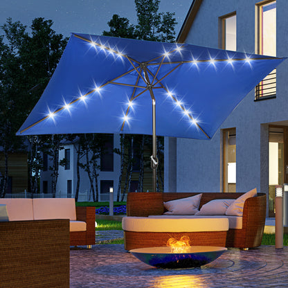6.5x10ft Dark Blue Aluminum Market Parasol with Solar LEDs