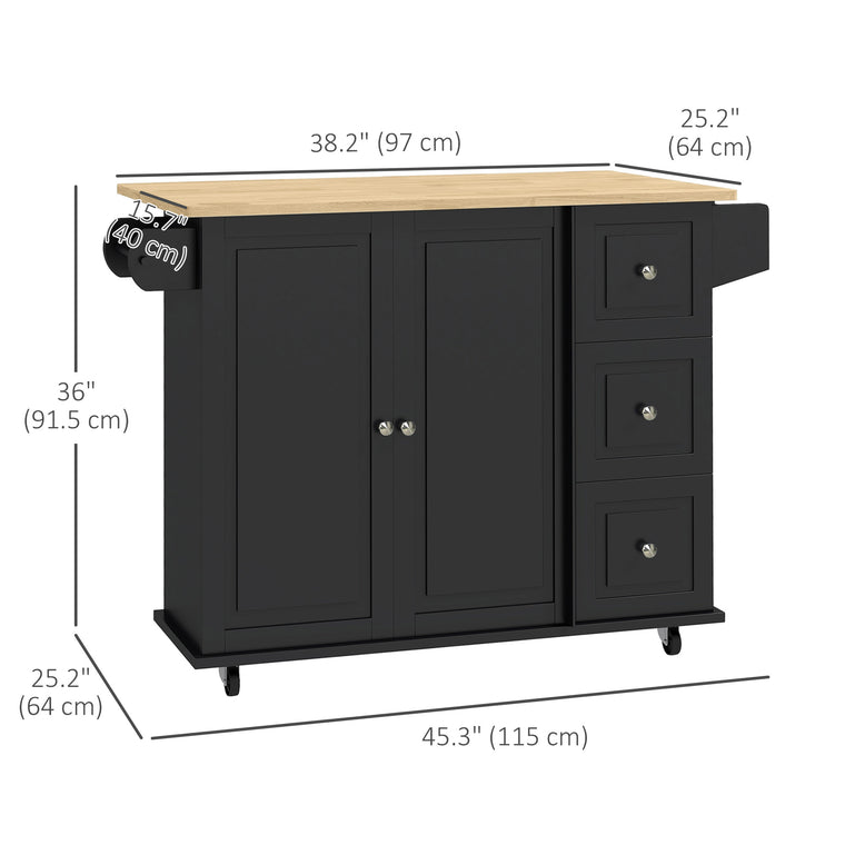 Rolling Kitchen Island with Drop Leaf and Drawers