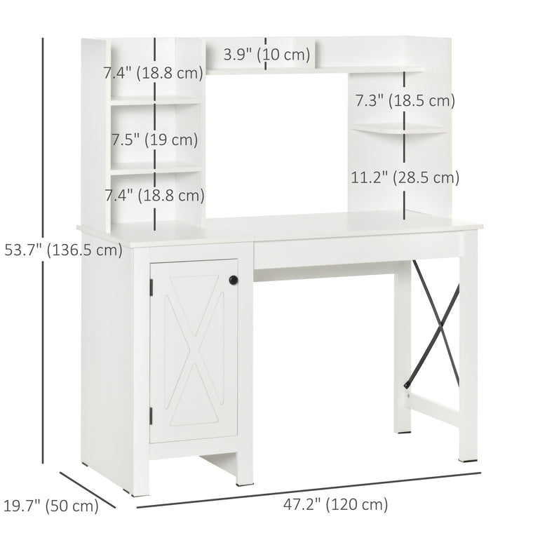 47" Computer Desk with Open Shelves & Cabinet - White