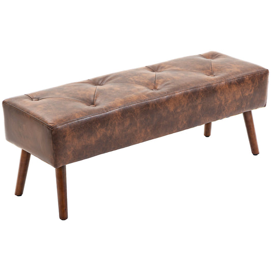 Tufted PU Leather End-of-Bed Bench - Brown