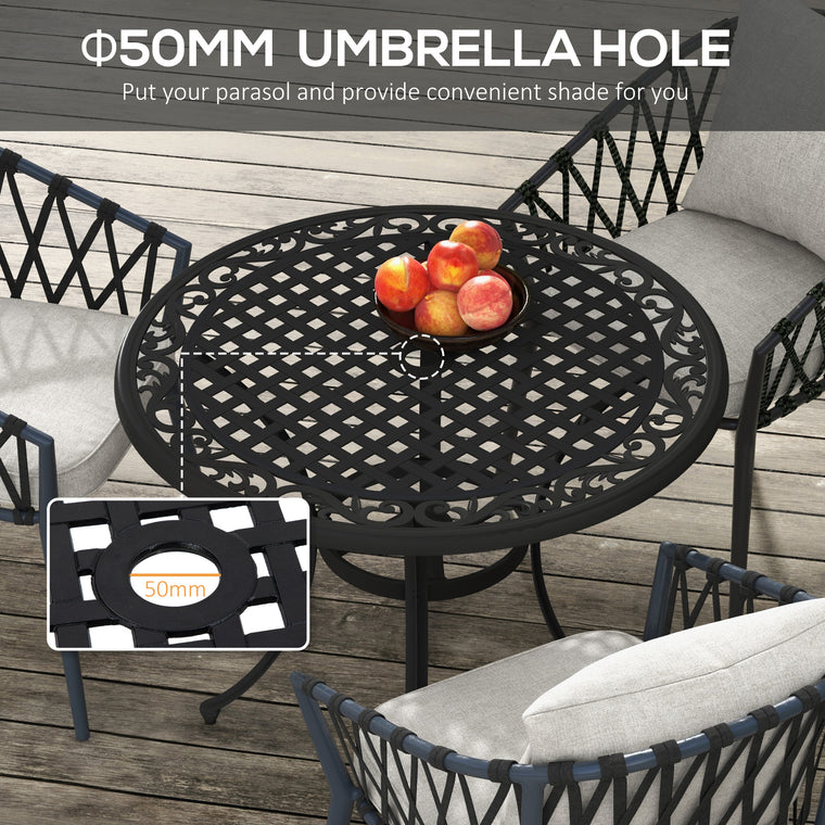 35.5" Cast Aluminum Round Dining Table, Grid Top