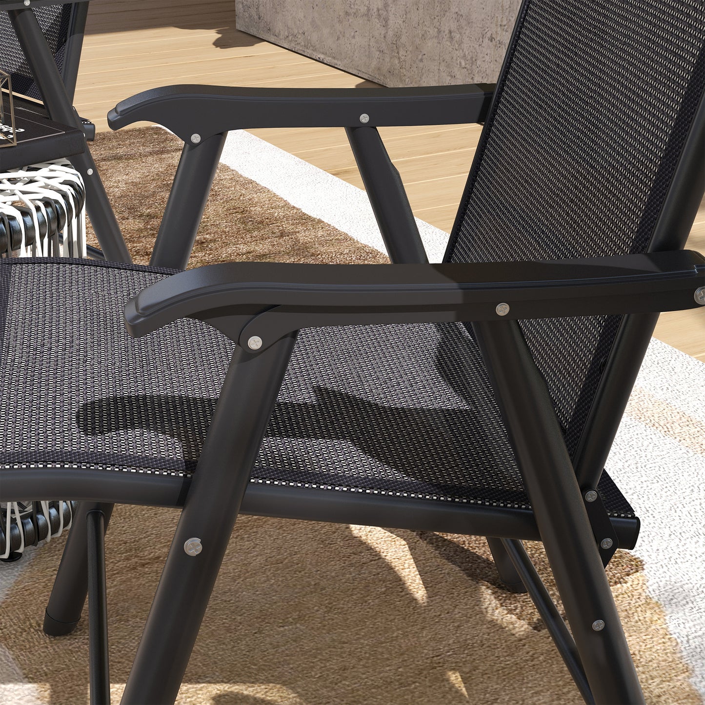 2-Piece Folding Chair Set for Relaxing on Patio Balcony Garden, Comfortable Outdoor Furniture with Armrests, Dark Grey