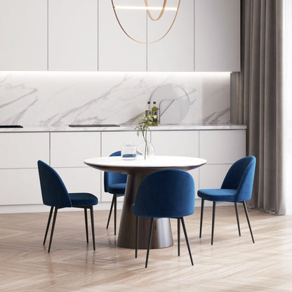 Velvet Mid-Back Dining Chairs Set of 4 - Dark Blue