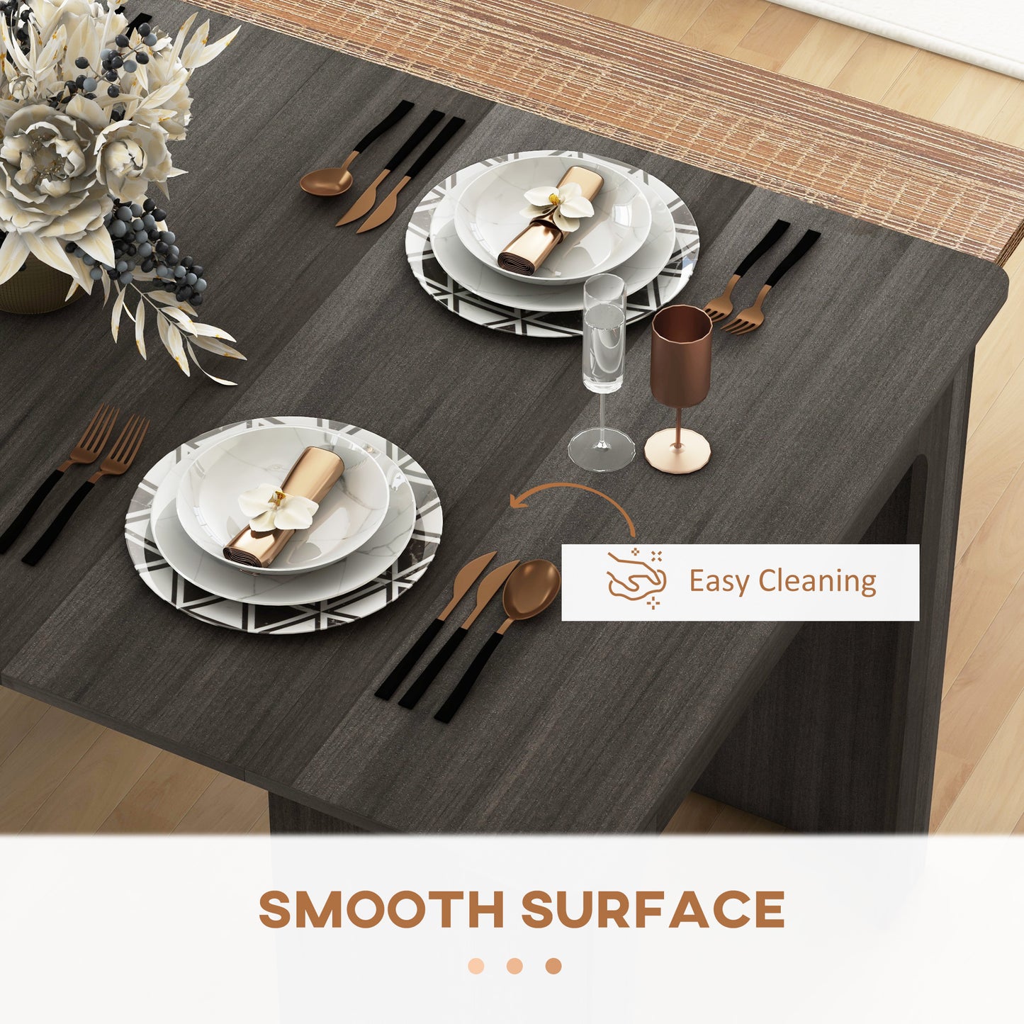 23.6"-70.9" Extendable Dining Table for 6-8 People, Space-Saving Rectangular Kitchen Table for Small Spaces, Dining Room, Kitchen, Living Room, Grey