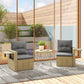 Wicker Outdoor Sofa with Side Trays, Rattan Patio Loveseat with Cushions for Garden Balcony, Light Grey