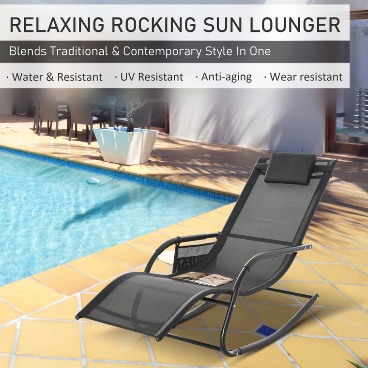 Black Rocking Sling Lounger with Removable Headrest