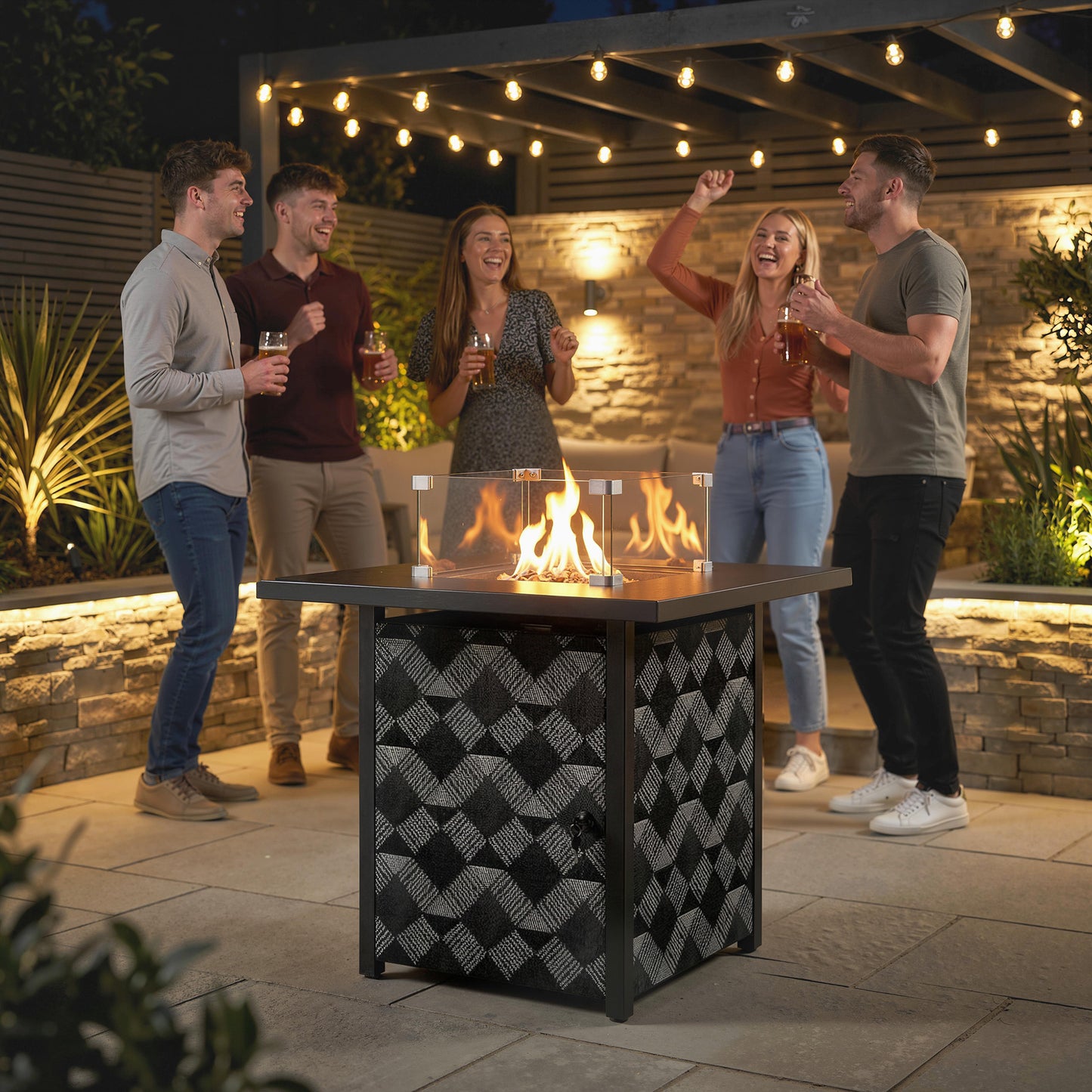 28-Inch Propane Fire Pit Table with Wind Guard