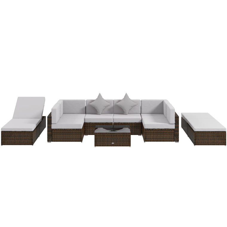 9 Pieces Wicker Patio Furniture Set with Cushion, Light Grey