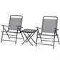 Folding Bistro Set, Small Patio Set with Back Adjustable Chairs and Glass Top Table for Garden, Balcony, Porch, Grey