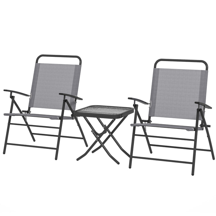Folding Bistro Set with Adjustable Chairs and Glass Table