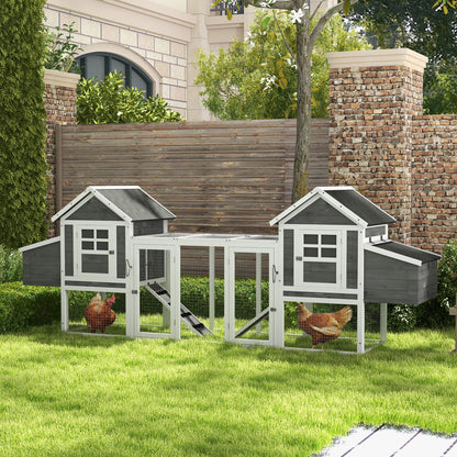 123" Grey Extra-Large Wooden Chicken Coop with Run & Ramps