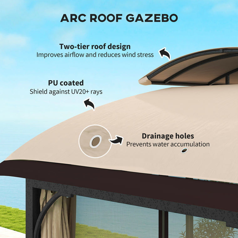 11' x 13' Khaki Double Roof Patio Gazebo with Galvanized Frame