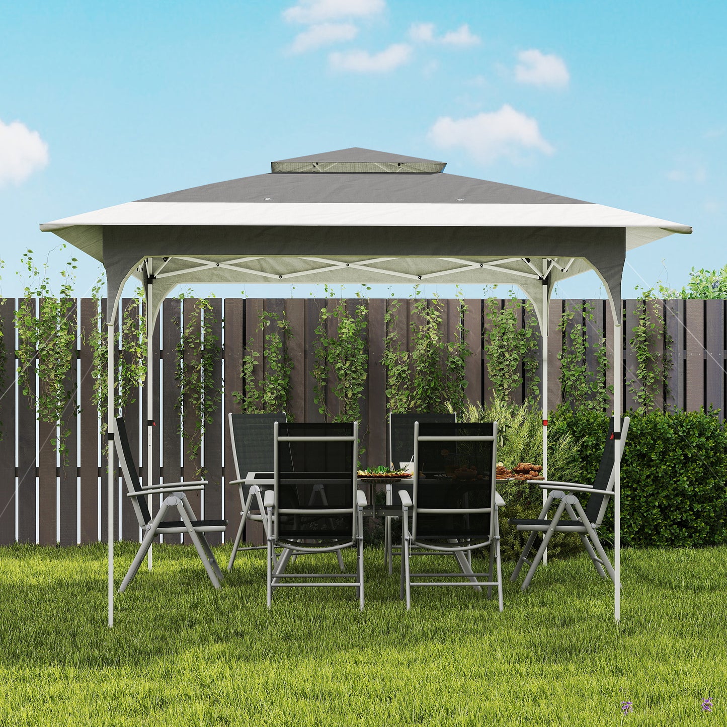 11.5 x 11.5 ft Pop Up Canopy Tent with 1-Button Push Easy Setup, UPF 50+ 2-Tier Instant Canopy with Carry Bag, Dark Grey