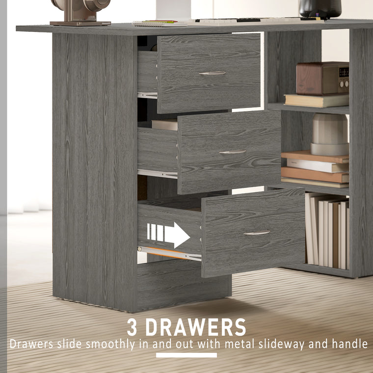 47" Computer Desk with 3-Tier Shelves - Grey