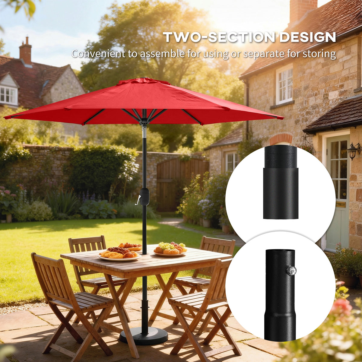 Wine Red Patio Sun Umbrella with 6 Ribs