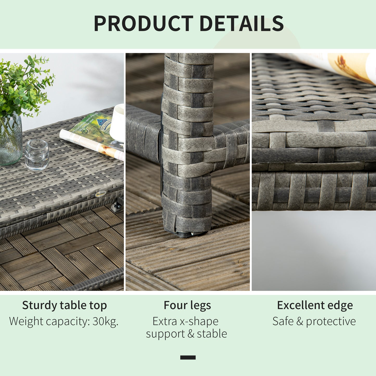 Patio Rattan End Table, Outdoor Side Table with Full Woven Table Top for Garden, Balcony, Mixed Grey