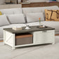 Farmhouse Coffee Table with Drawer, Open Storage Shelf for Living Room, Dining Room, Office, Distressed White
