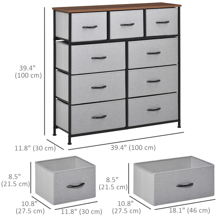 9-Drawer Tall Fabric Dresser Tower - Grey