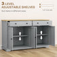 Modern Sideboard, Buffet Cabinet with Storage Drawers, Adjustable Shelves for Living Room, Dining Room, Entryway, Grey
