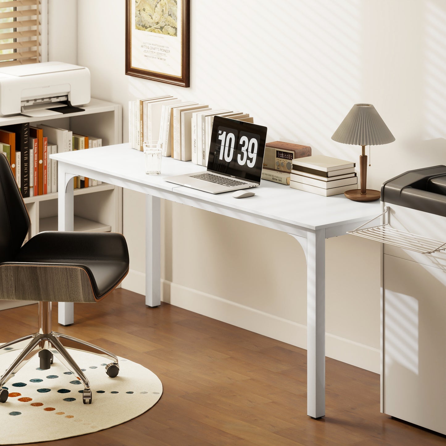 71" Computer Desk, Desktop Desk with Metal Legs, White