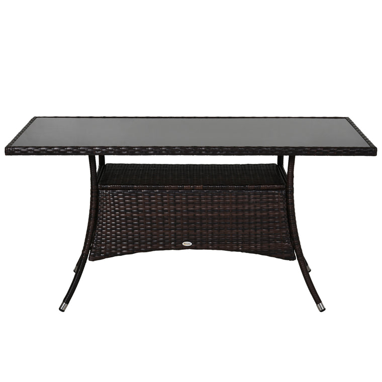 Rattan Garden Dining Table with Glass Top and Storage