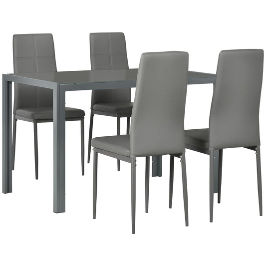 5-Piece Rectangular Glass Dining Set - Grey