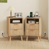 Nightstands Set of 2, Modern Bedside Tables with Charging Station, 2 Drawers and Open Shelf, Oak