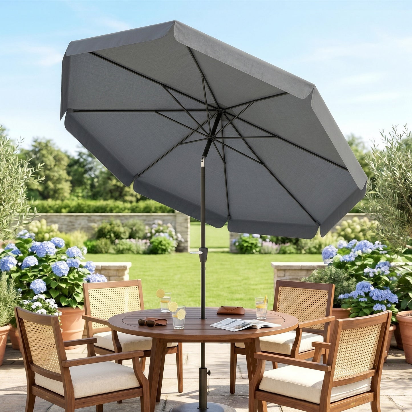 8.5 ft Outdoor Market Table Umbrella, Round Patio Umbrella with Tilt and Crank for Garden, Backyard, Deck, Dark Grey