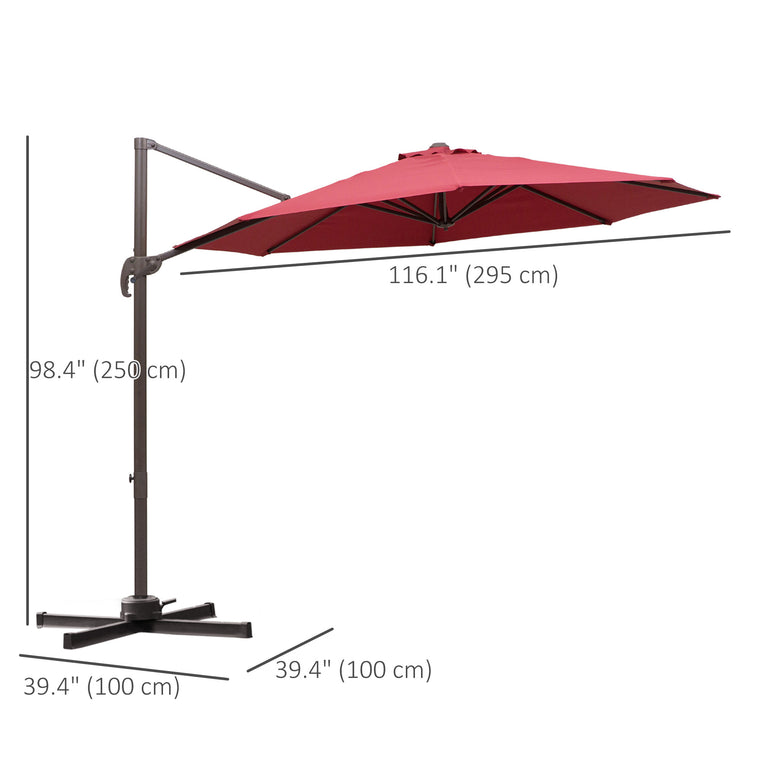 10ft Wine Red Cantilever Umbrella with 360° Rotation & Crank