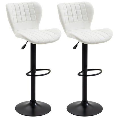 Set of 2 Swivel Adjustable Bar Stools - White
