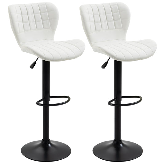 Set of 2 Swivel Adjustable Bar Stools - White
