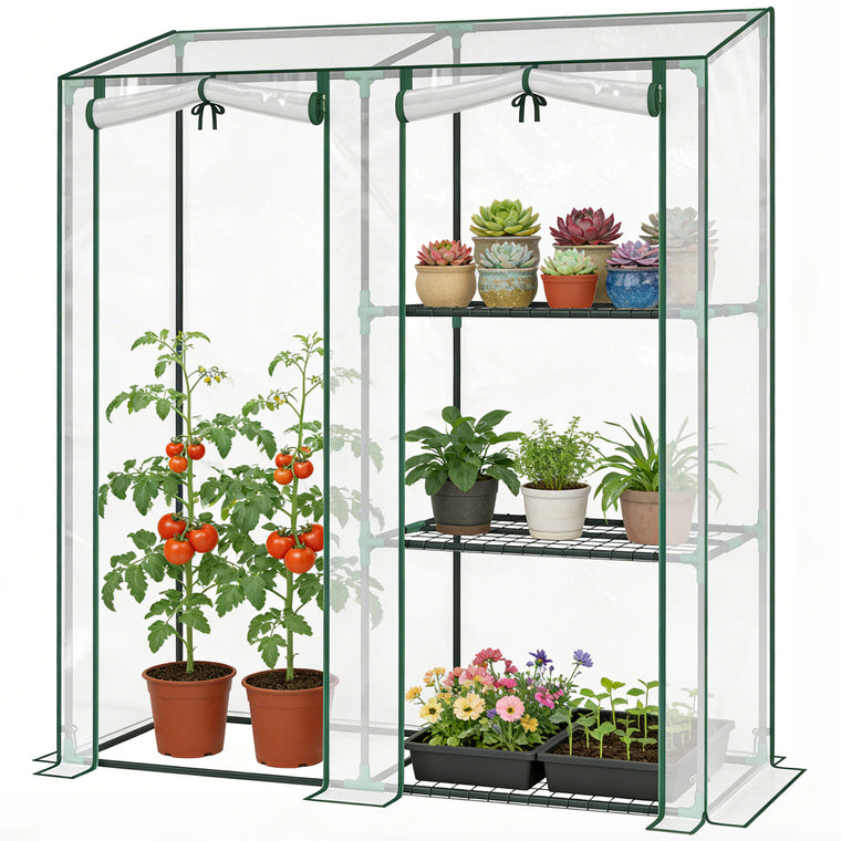 56.3" x 17.7" x 59.4" Mini Greenhouse with Roll-Up Doors