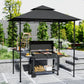 8' x 5' Outdoor Grill Gazebo, Double Tiered Barbecue Grill Gazebo Shelter with 2 Side Shelves, Hooks, Dark Grey
