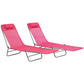 Set of 2 Folding Chaise Lounge Chairs, Outdoor Poolside Sun Tanning Chairs w/ Pillow, Reclining Backrest, Dark Blue