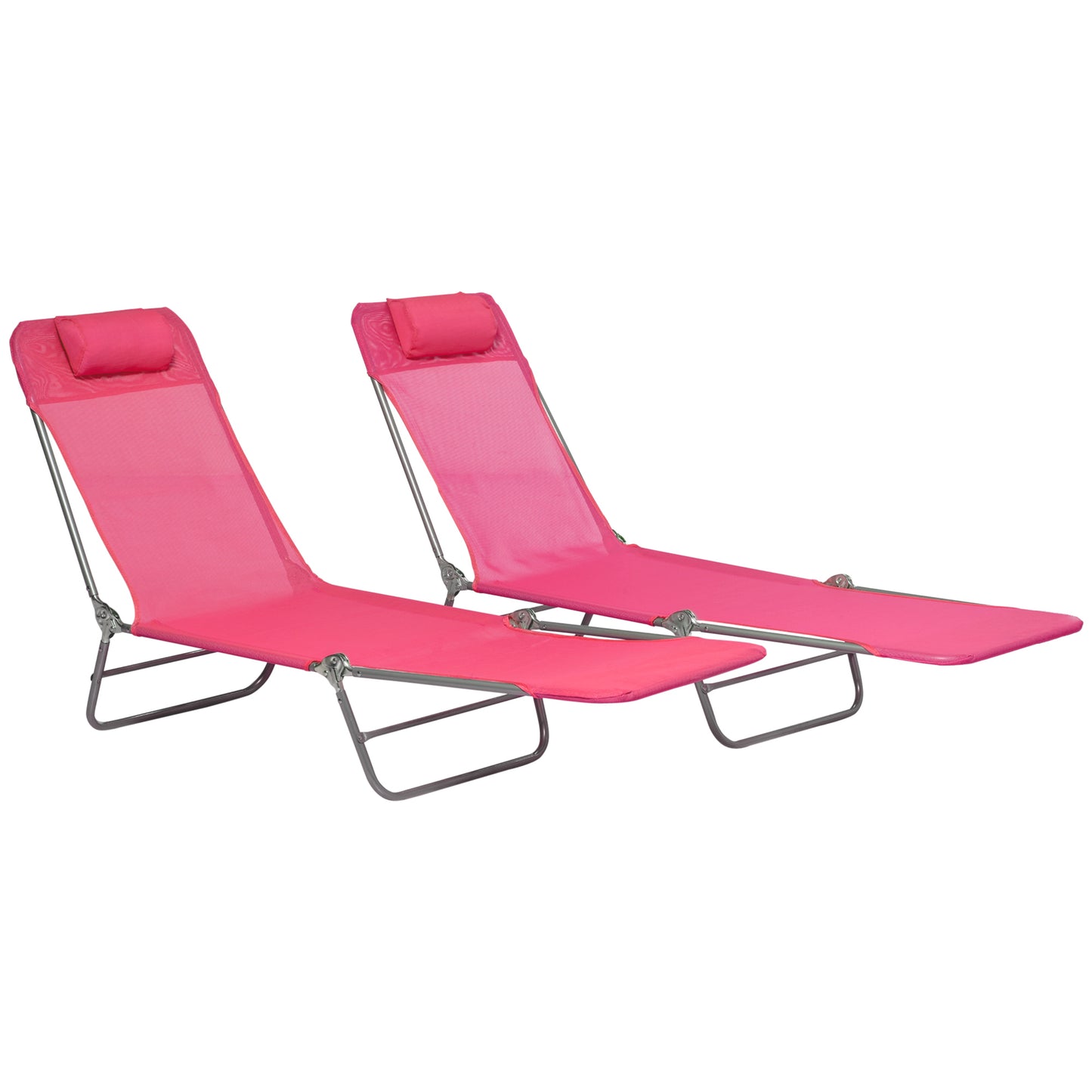 Set of 2 Folding Chaise Lounge Chairs, Outdoor Poolside Sun Tanning Chairs w/ Pillow, Reclining Backrest, Dark Blue