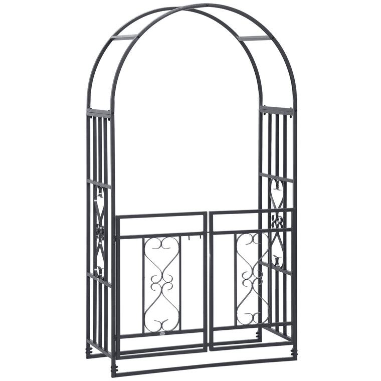 6.7FT Dark Grey Steel Garden Arch with Gate