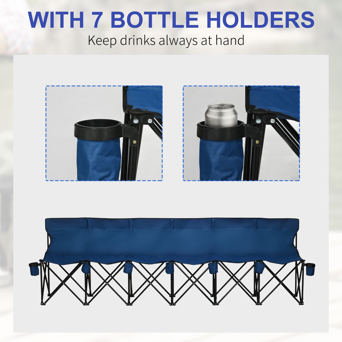 6 Seat Folding Camping Chair with Cup Holder and Carrying Case for Camping, Picnic, Sports Events, Blue