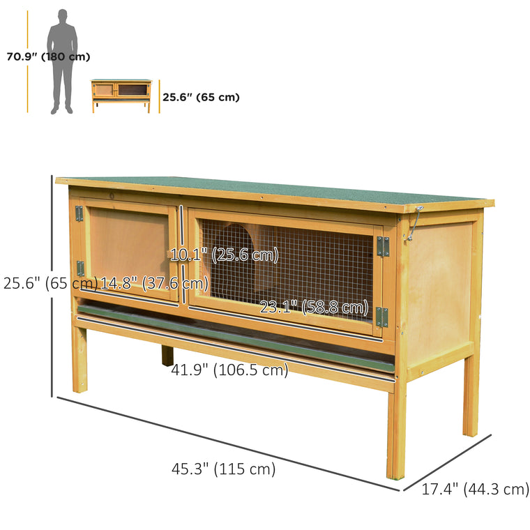 Wooden Rabbit Hutch with Slide-Out Tray & Openable Roof