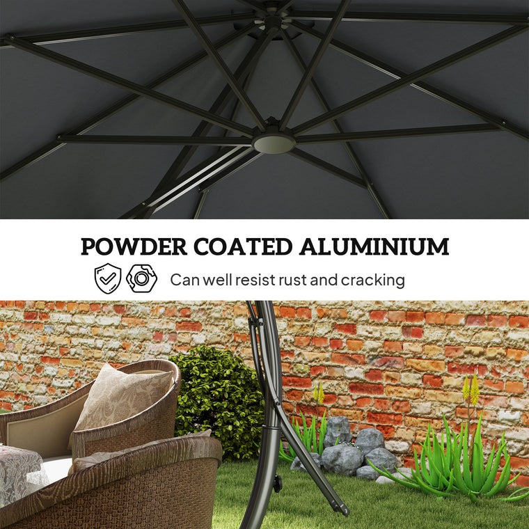 11FT Grey Cantilever Umbrella with 8 Ribs & 360° Rotation