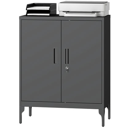 Locking Storage Filing Cabinet with Doors - Black