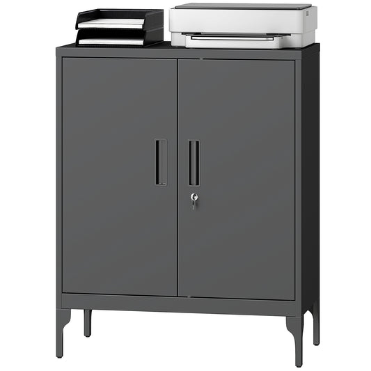 Locking Storage Filing Cabinet with Doors - Black