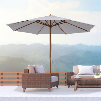 10' x 8' White Bamboo Wooden Round Market Umbrella