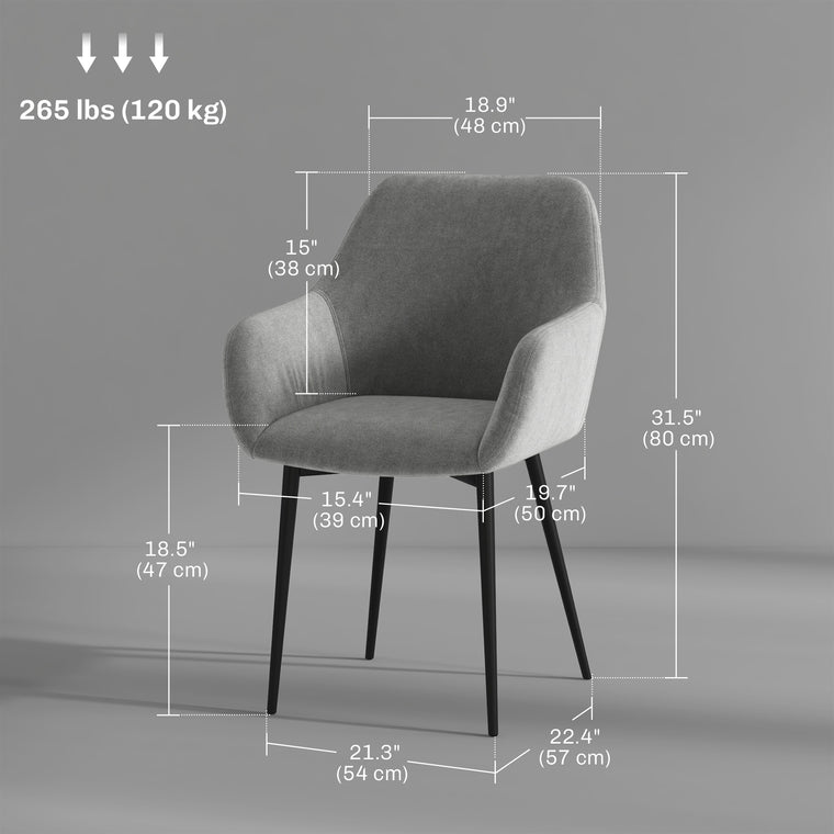 Velvet Dining Chairs Set of 2 with Armrests - Dark Grey