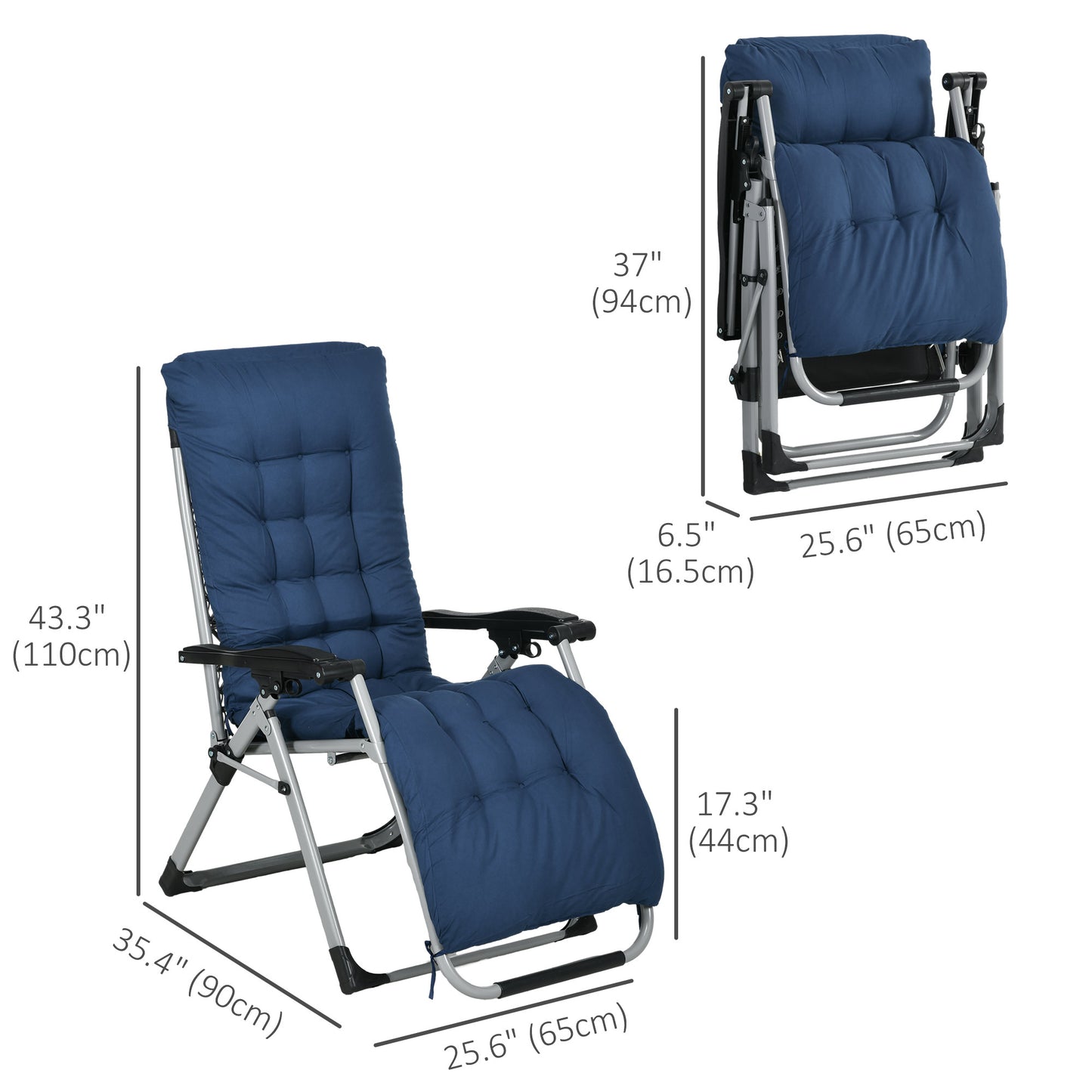 Folding Garden Chairs Set of 2, Reclining Zero Gravity Chair, Sun Lounger with Cushion and Headrest, Khaki